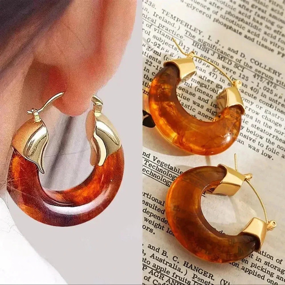 Vintage Brown Transparent Hoop Earrings - Picture 5 of 6